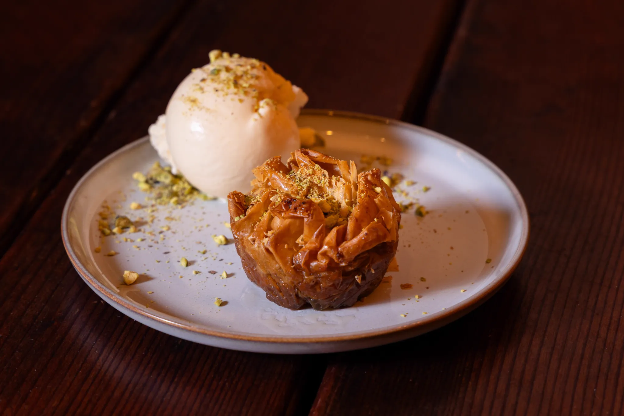 Rose-shaped baklava dessert at Alesta