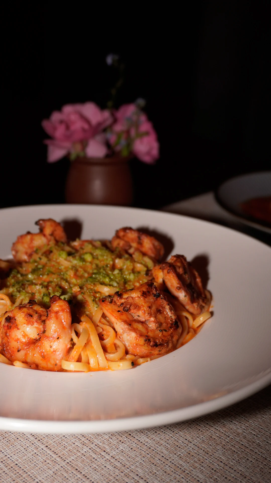 Shrimp Alla Vodka - Linguine, basil, parmesan — rich, warm, and made for the evening table