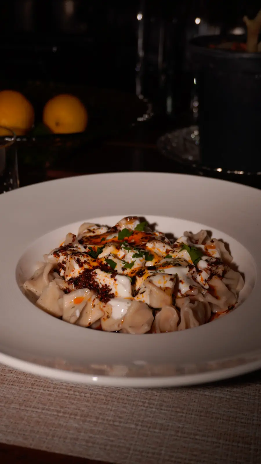 Manti beef dumplings with garlic yogurt at Alesta